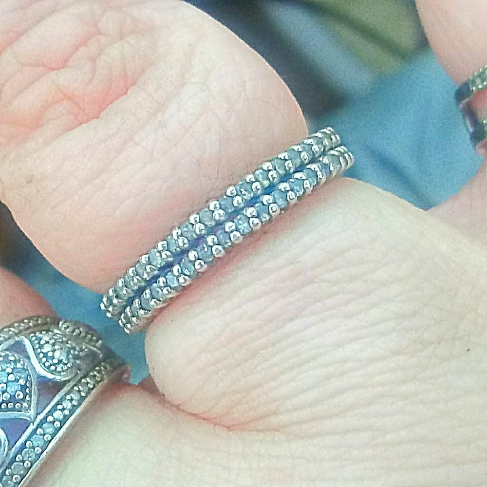 2 Sterling Silver Diamond Stackable/Wedding Bands